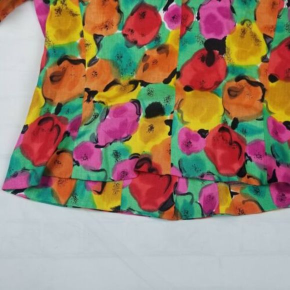 Rickie Freeman Jon Teri-Jon Floral Blouse Womens Sz 8 Linen  Button Front Top - Picture 12 of 12